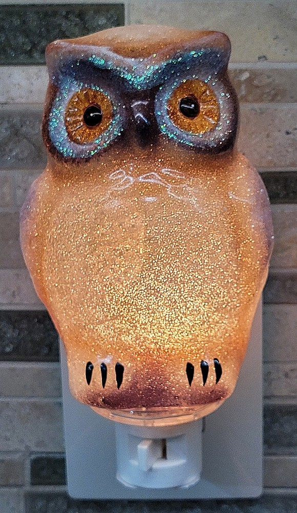 Vintage Glitter Owl Night Light Plug In