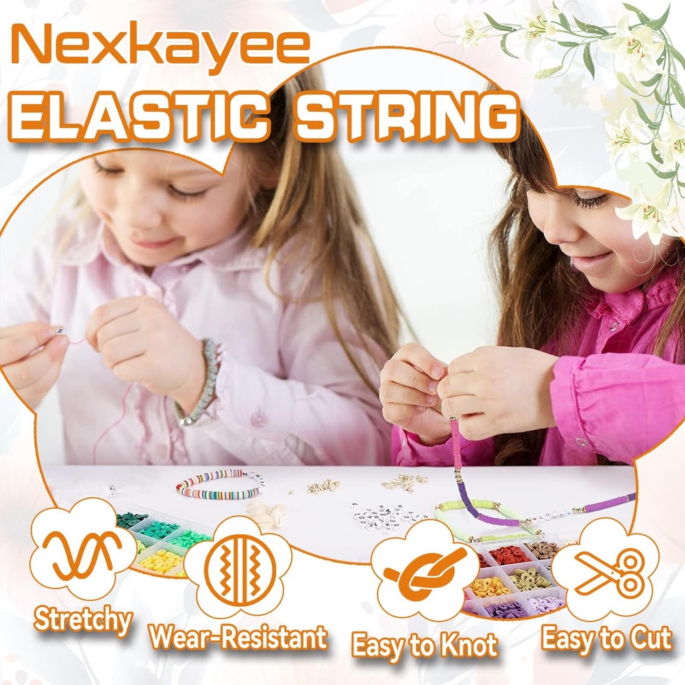 Nexkayee 2 Rolls Elastic String for Bracelets, 0.8mm 4pack, White