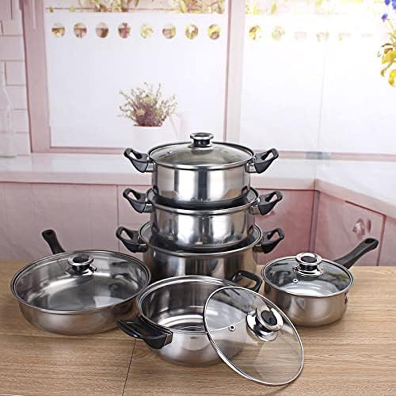 12 Piece Stainless Steel Cookware Set, Silver