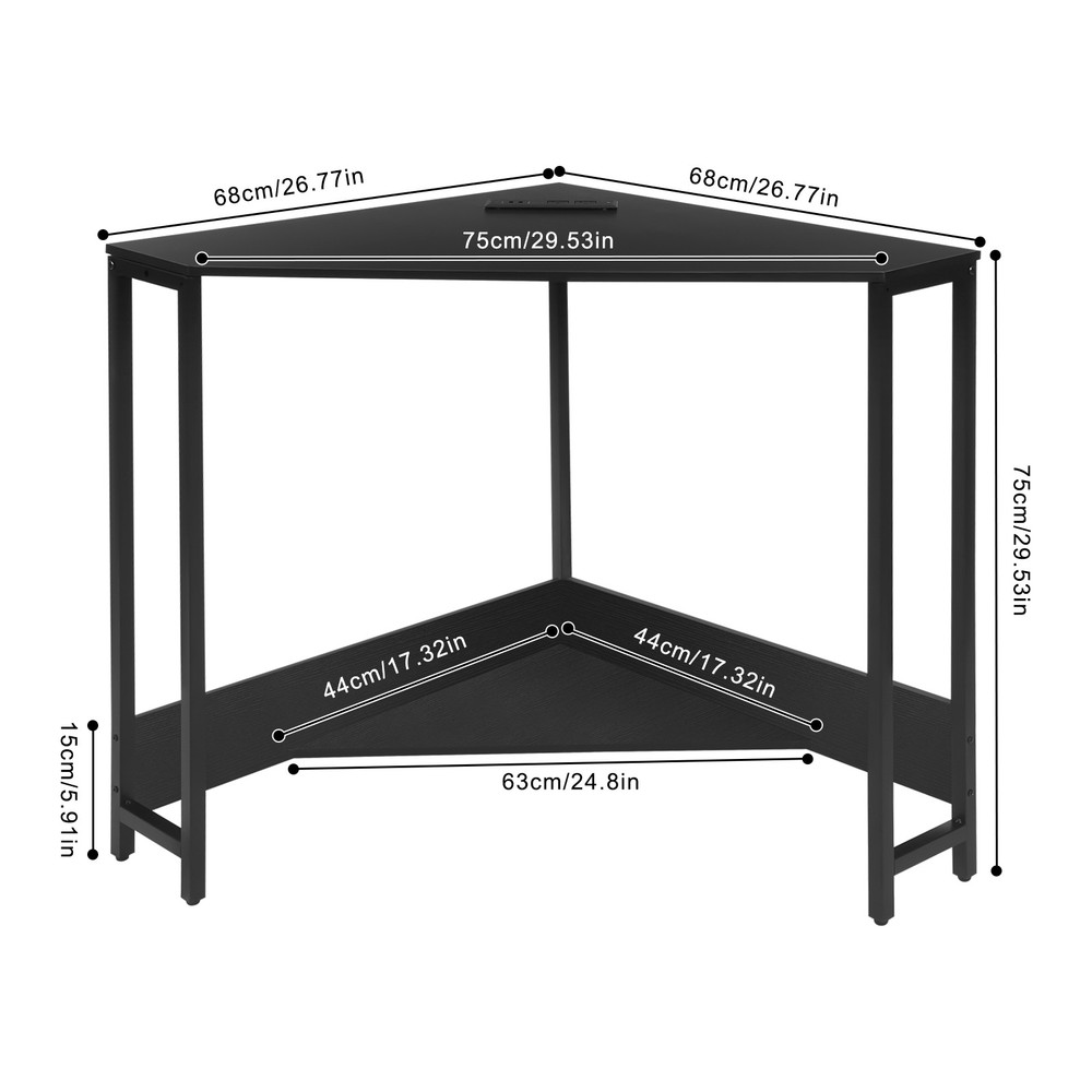 Triangular Corner Desk, Small Desk with Outlets, Free Standing Corner Table