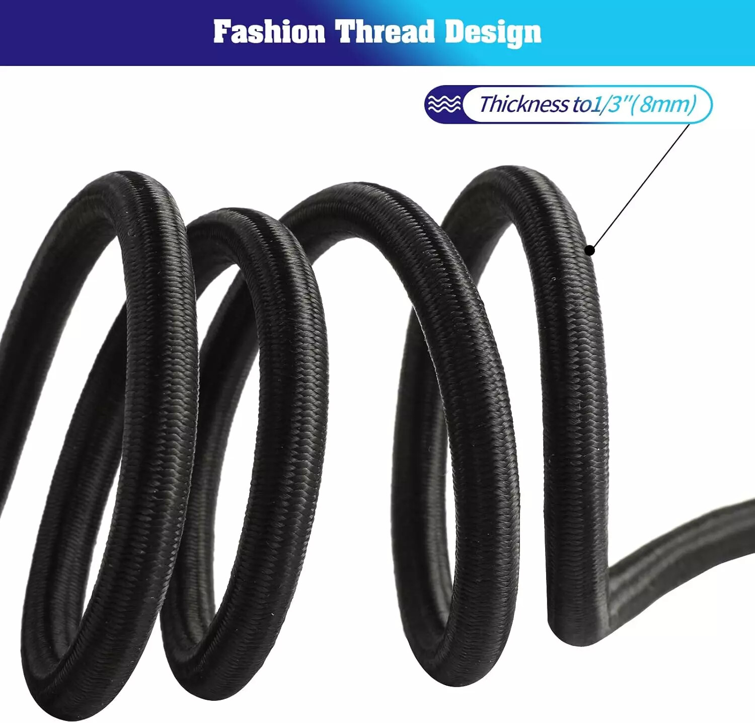 8mm HEAVY DUTY BLACK MARINE GRADE BUNGEE CORD Tarp Tie Down Strap 12-20-24-30-40