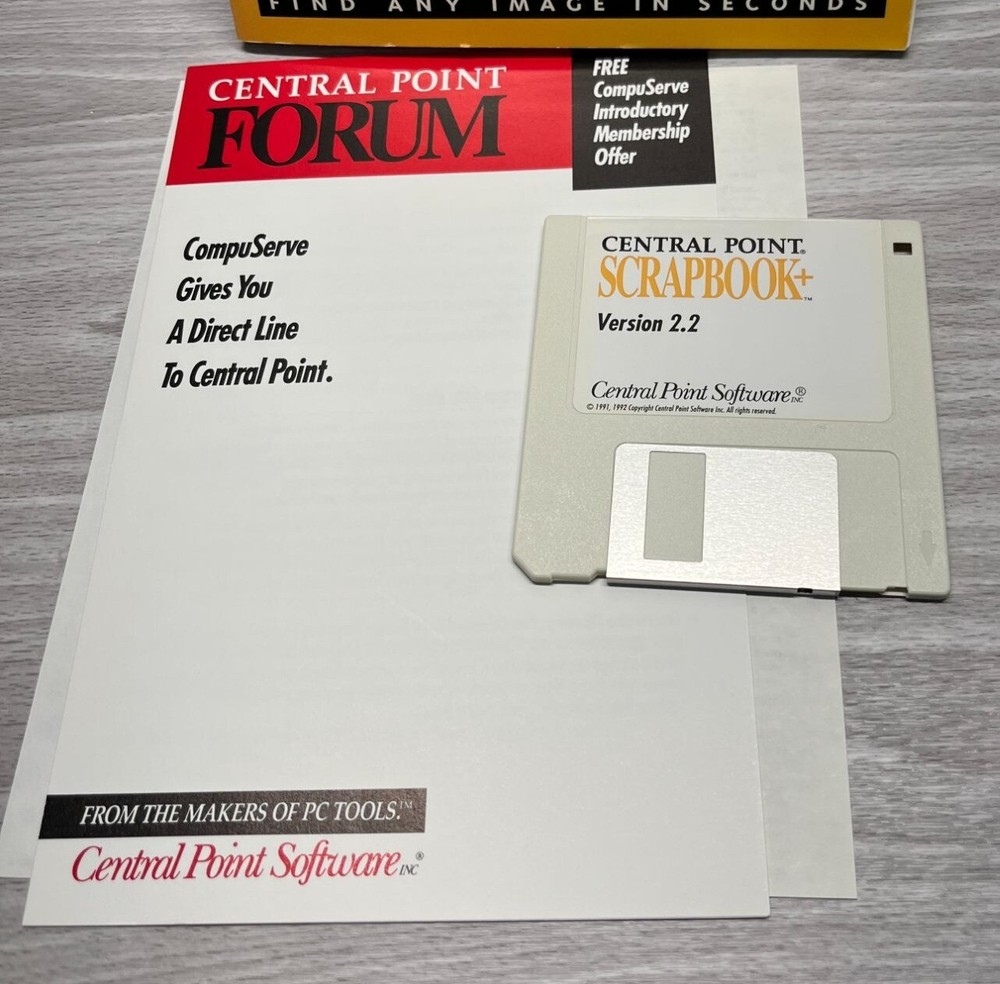 Scrapbook+ Version 2.2 Floppy Disk Software Instructions 1992 Central Point