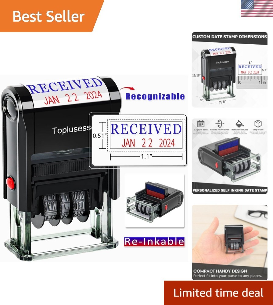 Received Stamp with Date Self-Inking Office Rubber Received Date Stamp for Bu...