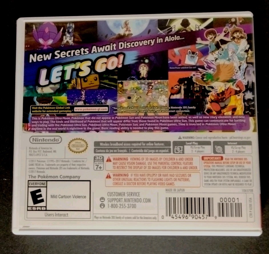 Pokemon Ultra Moon Nintendo 3ds Authentic Box Case Artwork ONLY