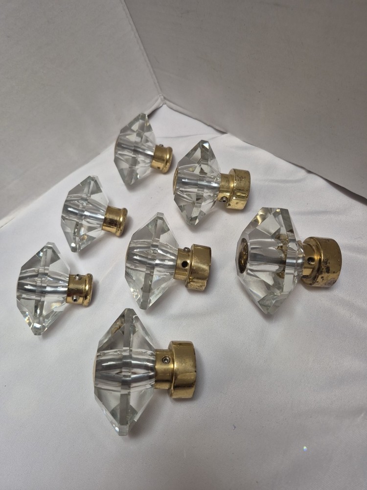Door Knobs 8 Point Crystal Glass Brass 7 Pieces