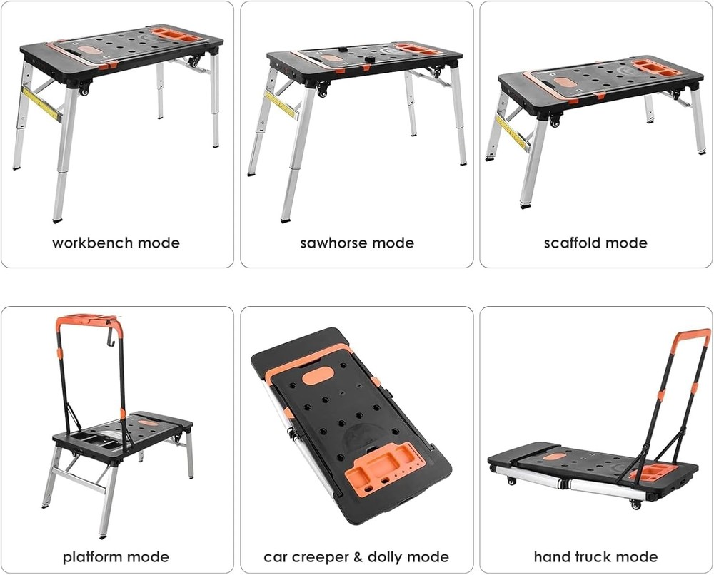 Multifunctional Folding Work Table, 7 in 1 Work Benches for Garage