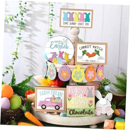 Pieces Easter Tiered Tray Decor Farmhouse Tiered Tray Spring 12 Pastel Easter