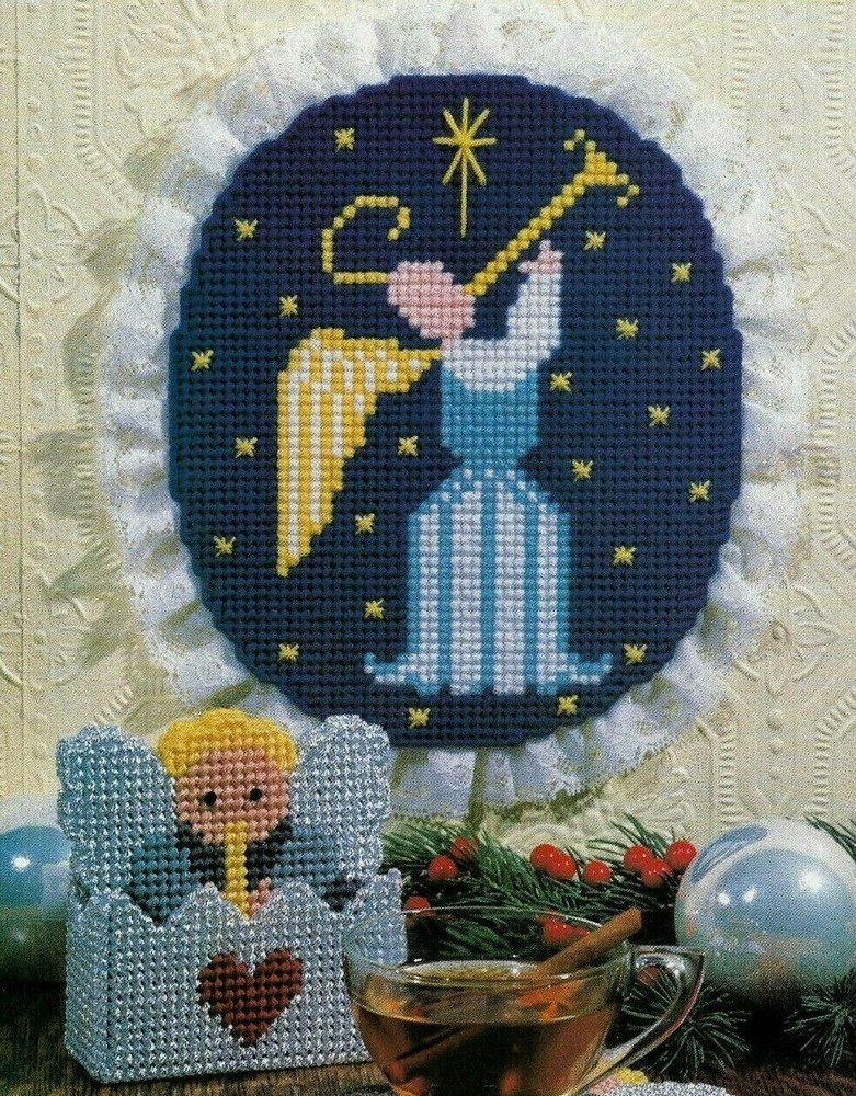 CHUBBIEST ANGELS COASTER SET CHRISTMAS PLASTIC CANVAS PATTERN INSTRUCTIONS