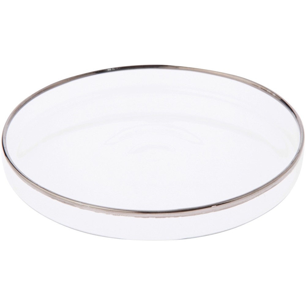 Plymor 4.5" x 4.5" Round Glass Display Tray (Silver Rim)
