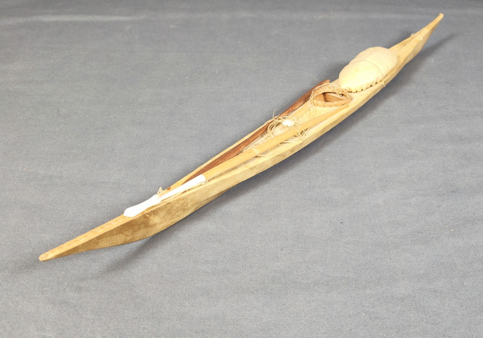 Antique Inuit Kayak Model c. 1900-1920 Authentic Detailed Handcrafted Piece 20"