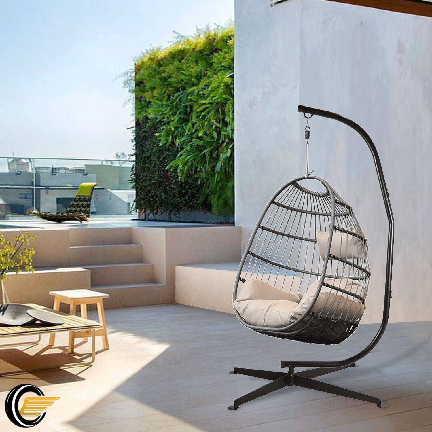 91" Heavy Duty Steel Hammock Stand Hanging Chair Porch Swing 360° Rotation 330lb