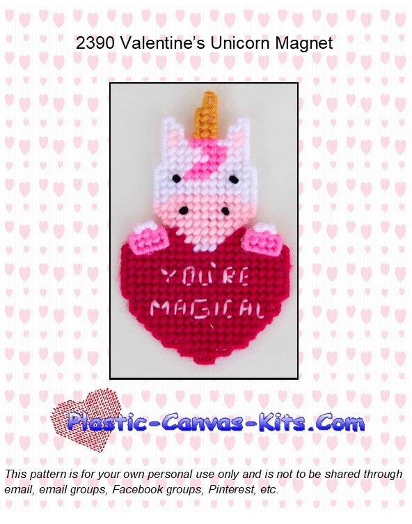 Valentine's Day Unicorn Magnet-Plastic Canvas Pattern/Kit