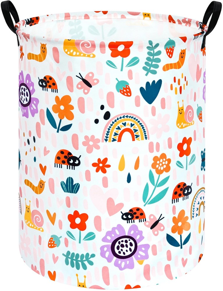 HUAYEE Round Ladybug Pattern Laundry Hamper Storage Basket Fabric Material St...