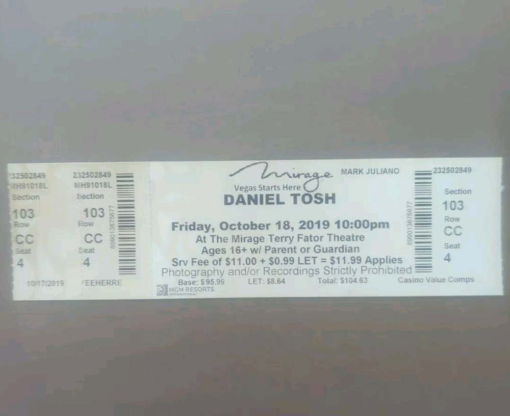 Daniel Tosh Comedy Show Ticket October 18,2019 Mirage Las Vegas