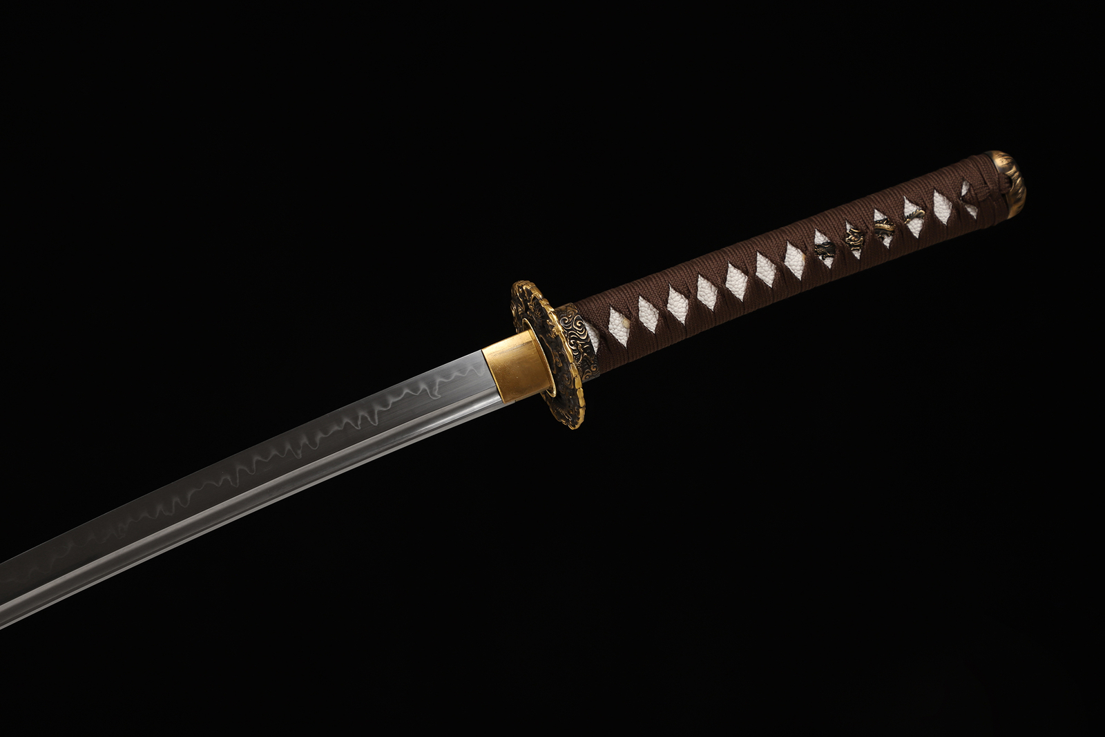 Katana Japanese Samurai Sword T10 Steel Clay Tempered Full Tang Sharp Brown Saya