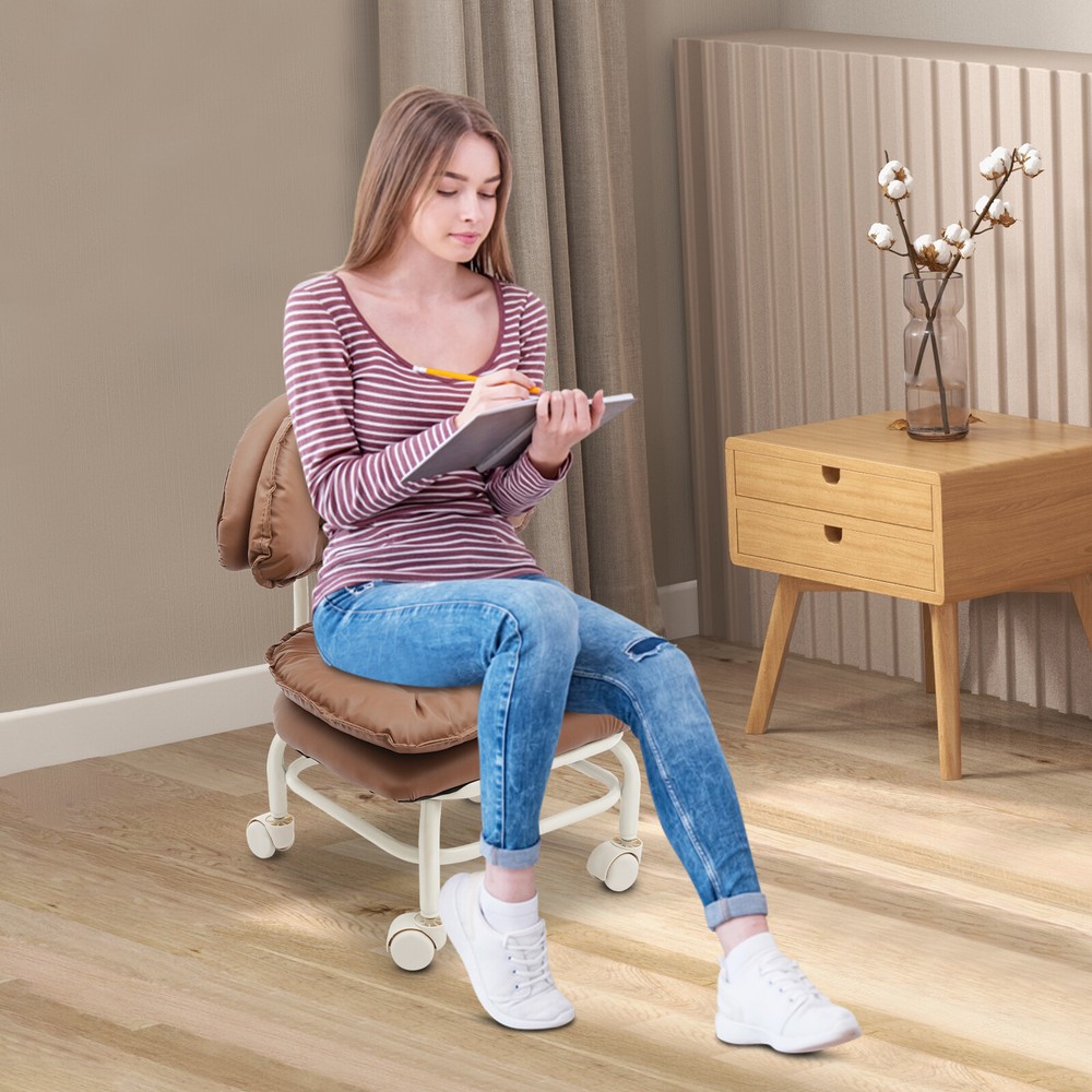 Brown Rolling Stool with Back Rest Heavy Duty Rolling Stool Roller Chair