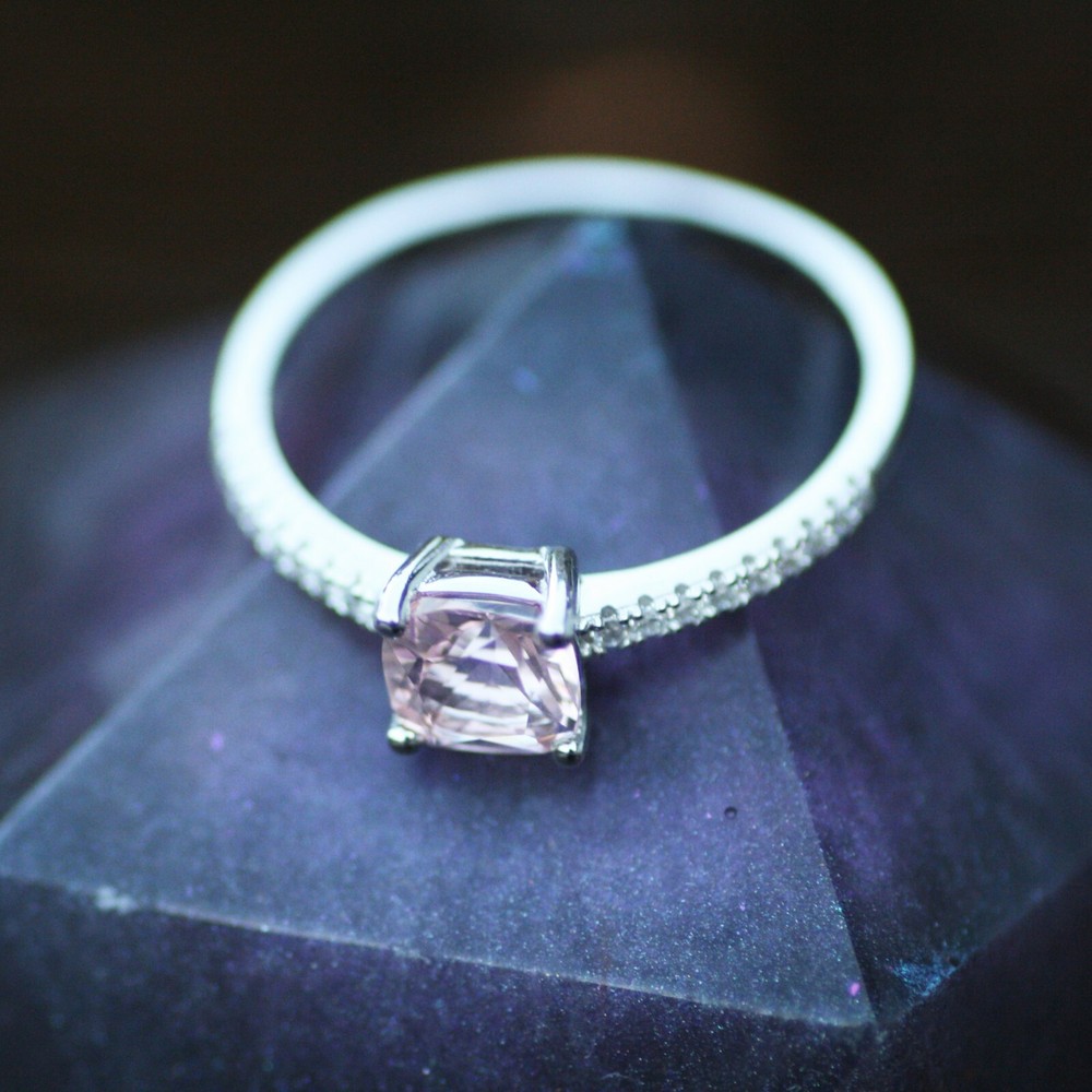 Lab Created Pink Morganite Ring Solid Sterling Silver 925 , May birthstone