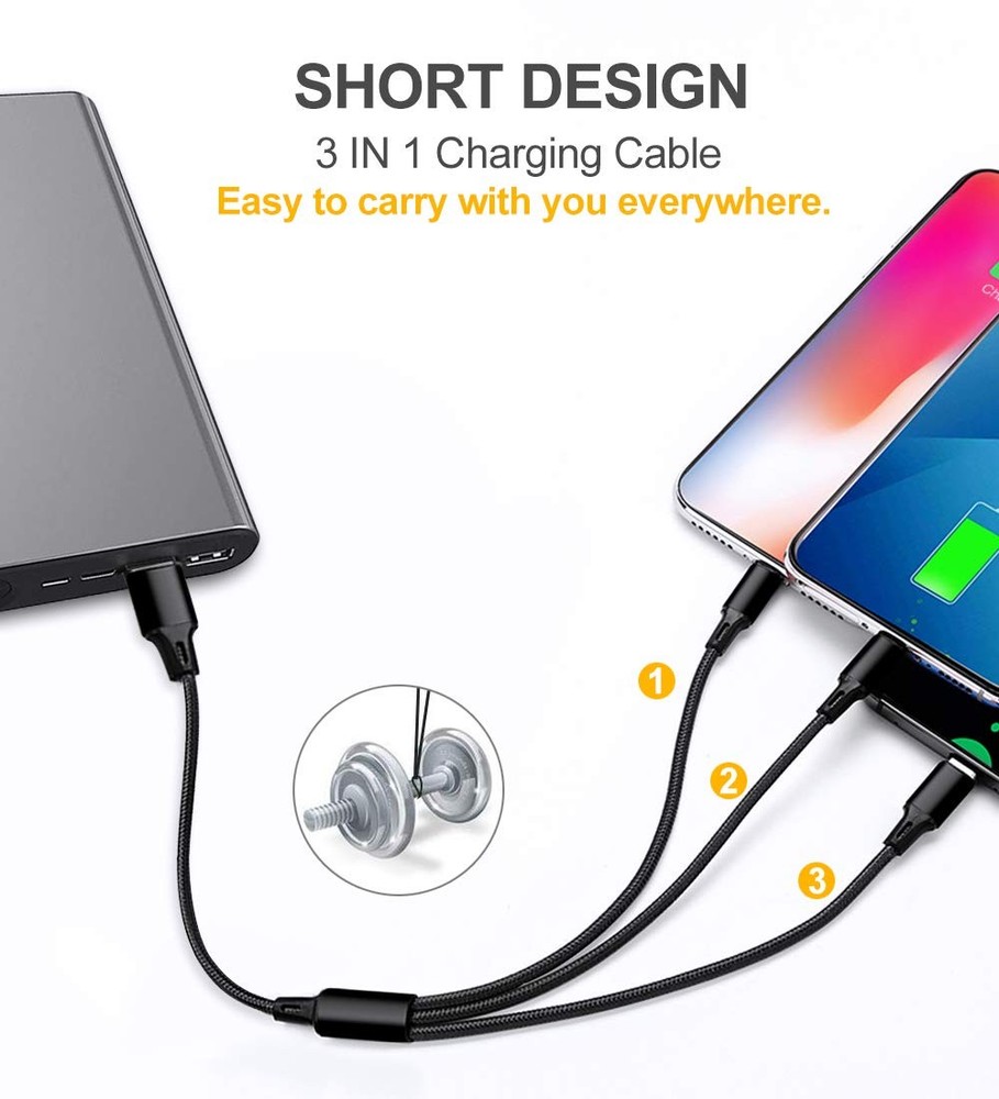 Puxnoin Multi Charging Cable, 2Pack Multi Charger Cable Short 1FT Braided Uni...