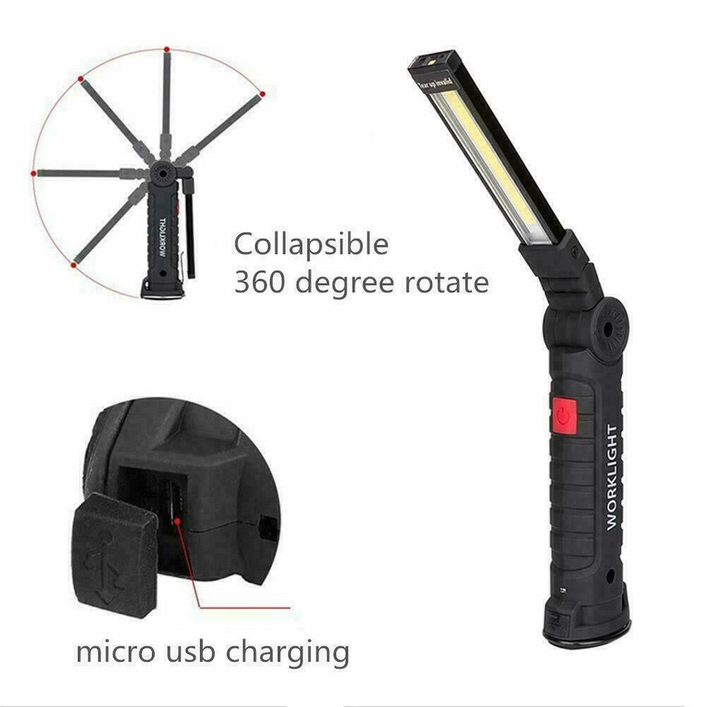 Magnetic Rechargeable COB LED RED Work Light Lamp Flashlight Folding Torch