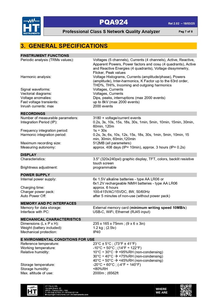 HT Instruments PQA924 Power Quality & Energy Analyzer 3-Phase PQA 6000A Class S