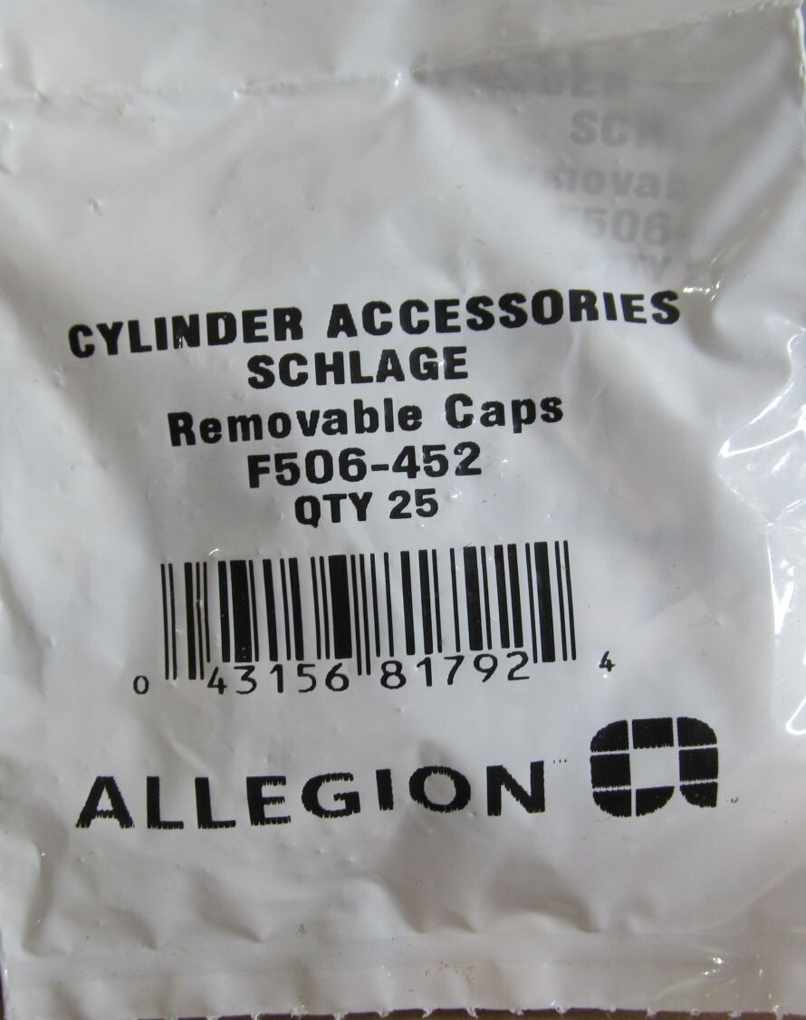25-PACK ALLEGION/ SCHLAGE F506-452 COMPRESSIBLE CYLINDER REMOVEABLE TOP CAPS F50