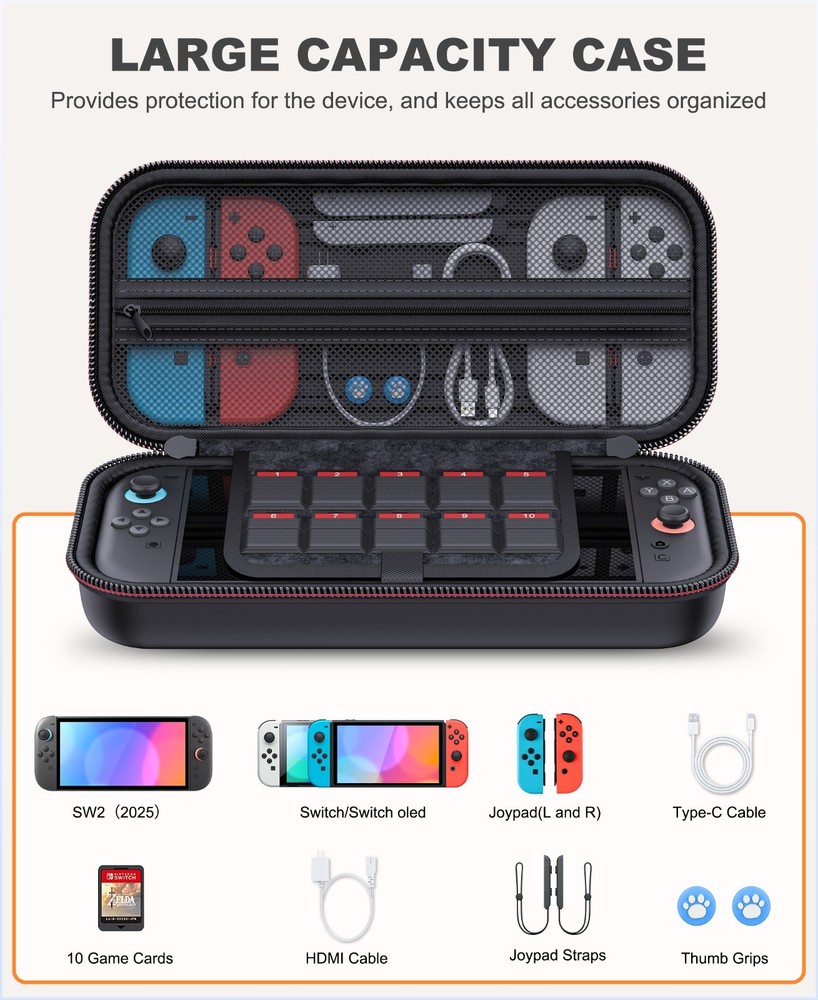 Switch 2 Case for Nintendo Switch 2 (2025) &OLED/Switch Waterproof PU Shell Case