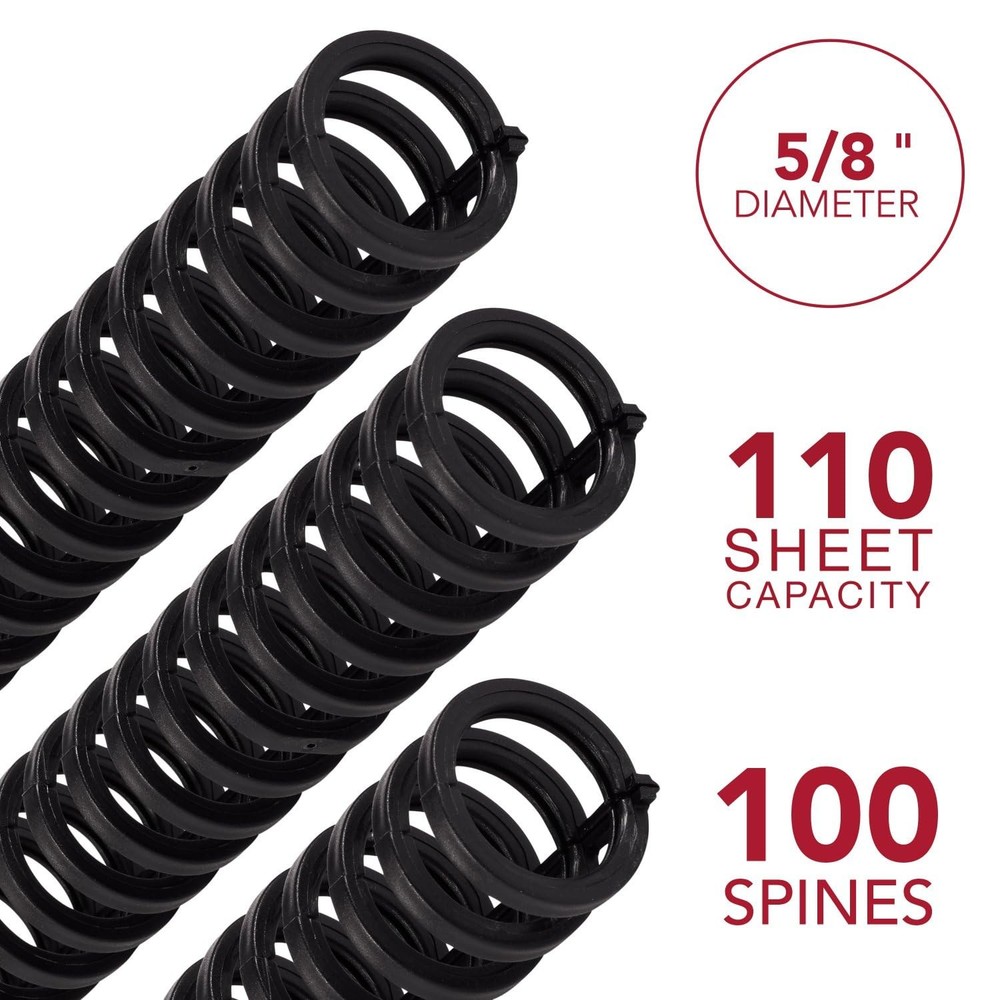 100 Pack Black Proclick Binding Spines 110 Sheet Capacity No Machine Needed