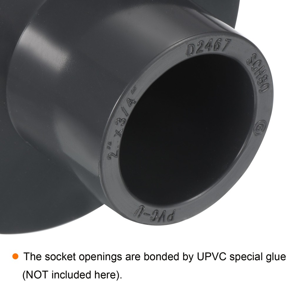 2"x3/4" SCH80 UPVC Reducer Pipe Fitting Straight Coupling Connector, Grey