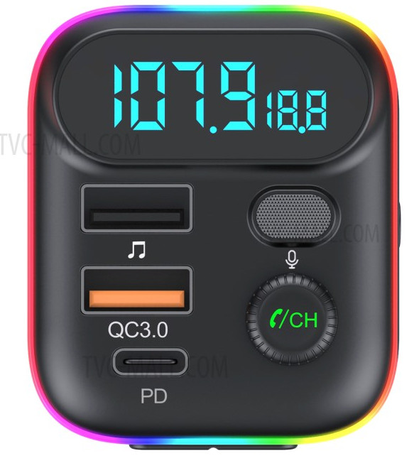 Bluetooth 5.0 Car Wireless FM Transmitter Adapter USB PD Charger AUX Hands-Free