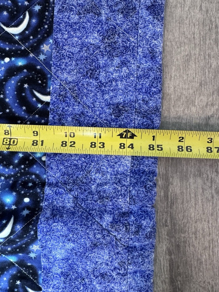 Handmade Modern Quilt Blue Celestial Wizard 9 Square Flannel Back Queen Signed