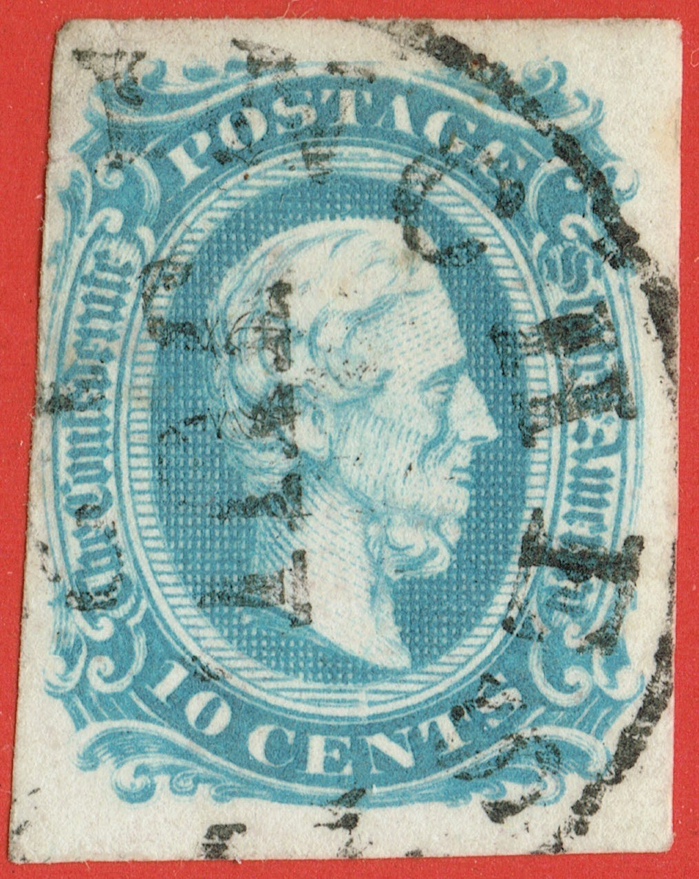 [st7296]CONFEDERATE STATES 1861 #CSA11a used 10c milky blue "Winchester Virgina"