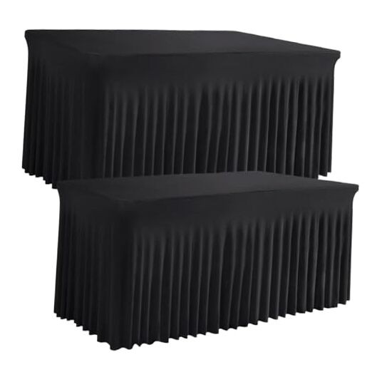 2 Pack Table Skirt, Wrinkle-Free Spandex 72" x 30" (Rectangular) - 2 Pack Black