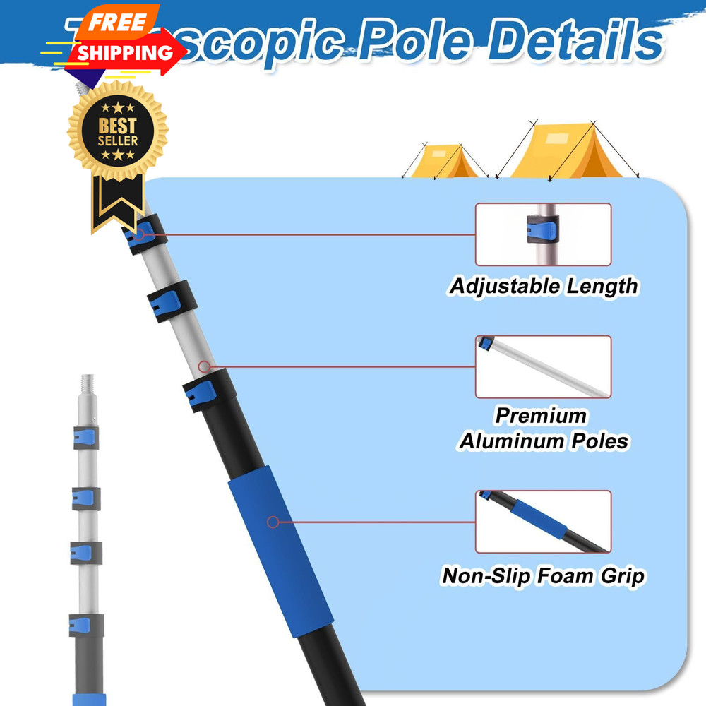 Karveden 5-20FT Telescoping Pole, Multi-Purpose Extension Pole 20FT, Blue