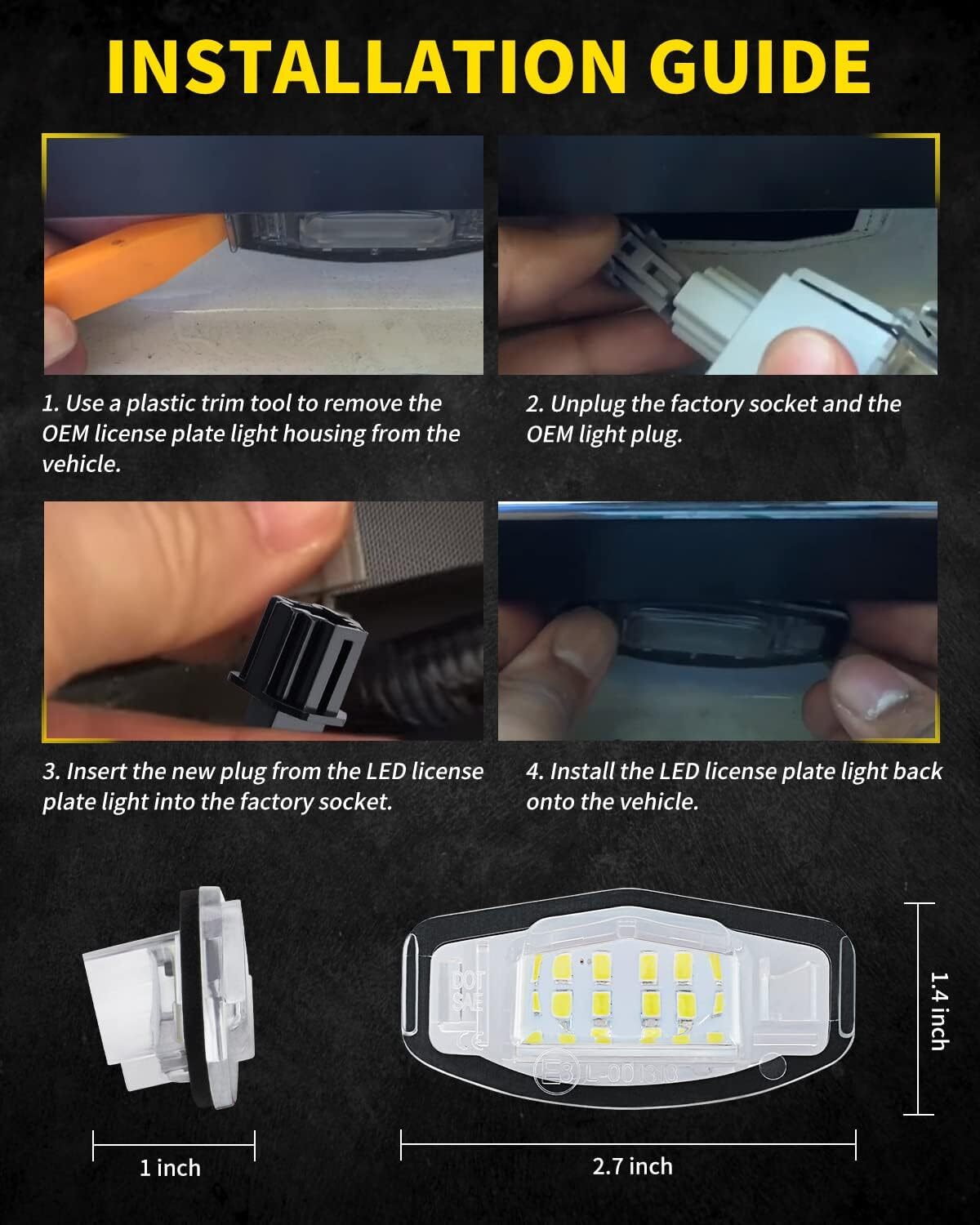 2Pcs LED License Plate Light Tag Lamp White For Honda Accord Civic Sedan