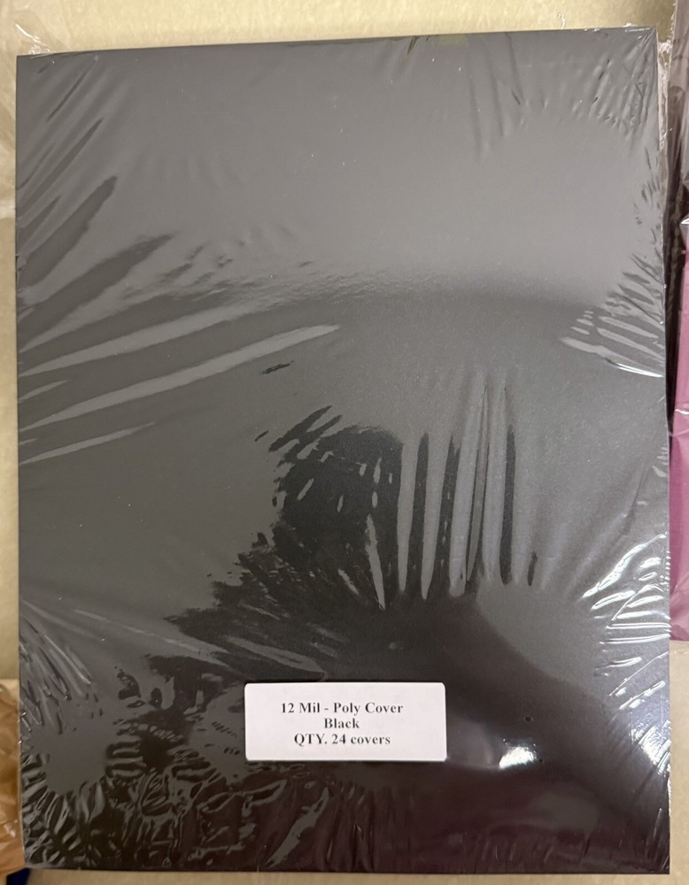 12 Mil Black Poly Binding Covers SmoothTexture Vinyl Binding Covers, 24 Per Pack