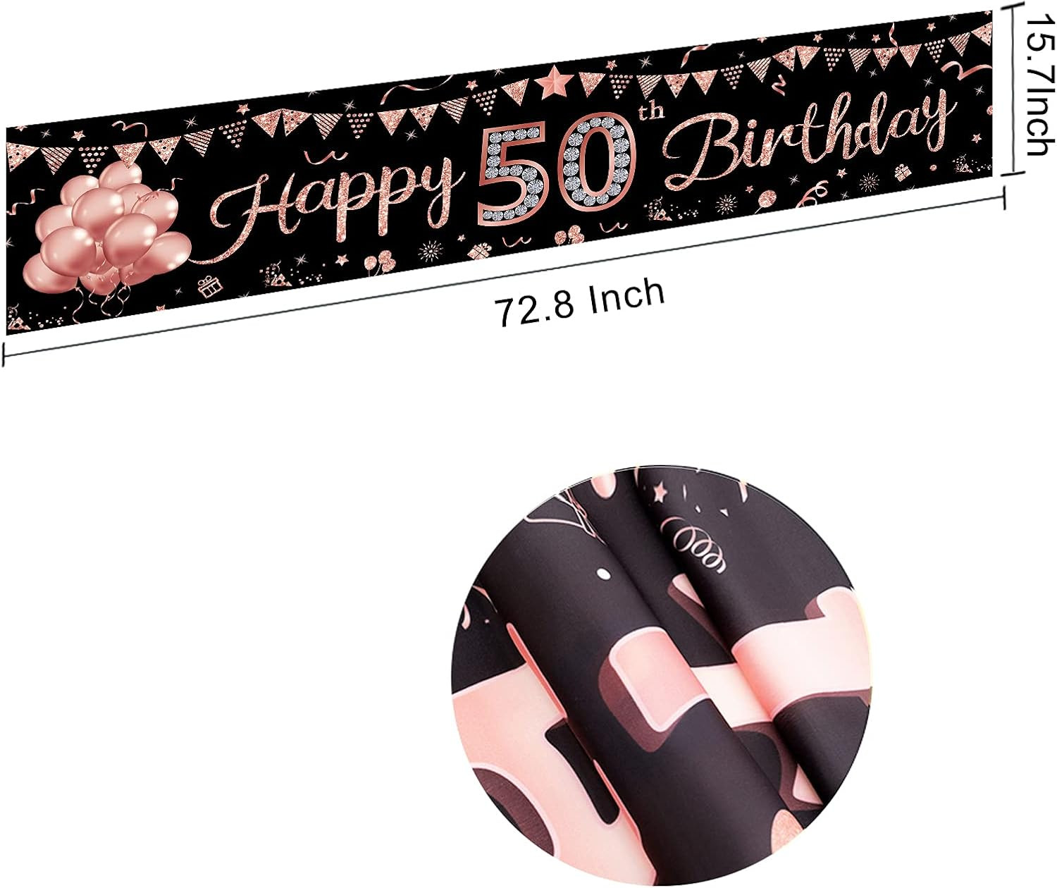 Happy 50th Birthday Banner Decorations for Women, Rose Gold 50 Birthday Sign Par