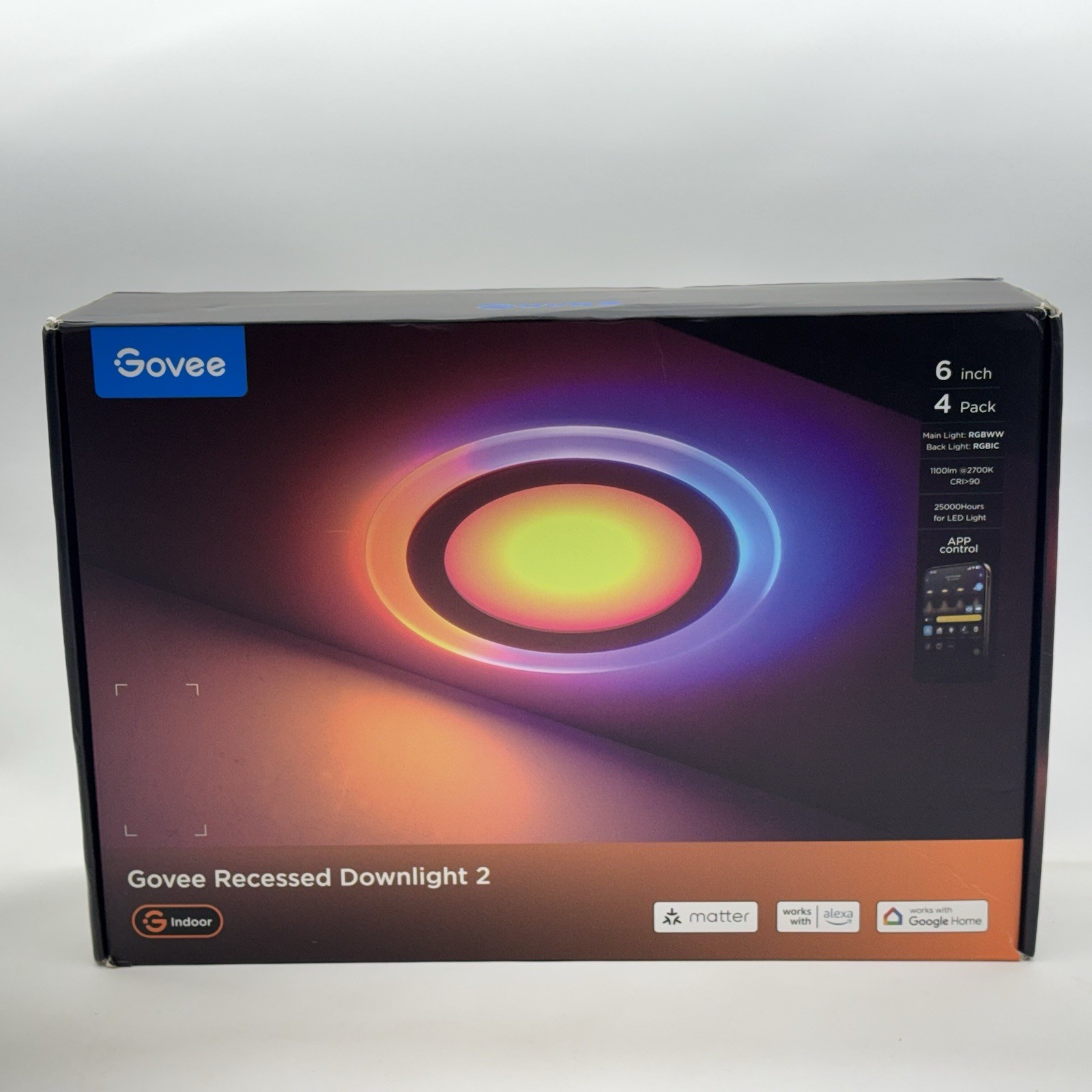 Sealed Govee 4 Pack 6” Inch Recessed Downlight 2 13W, Bluetooth 1100lm Can Light