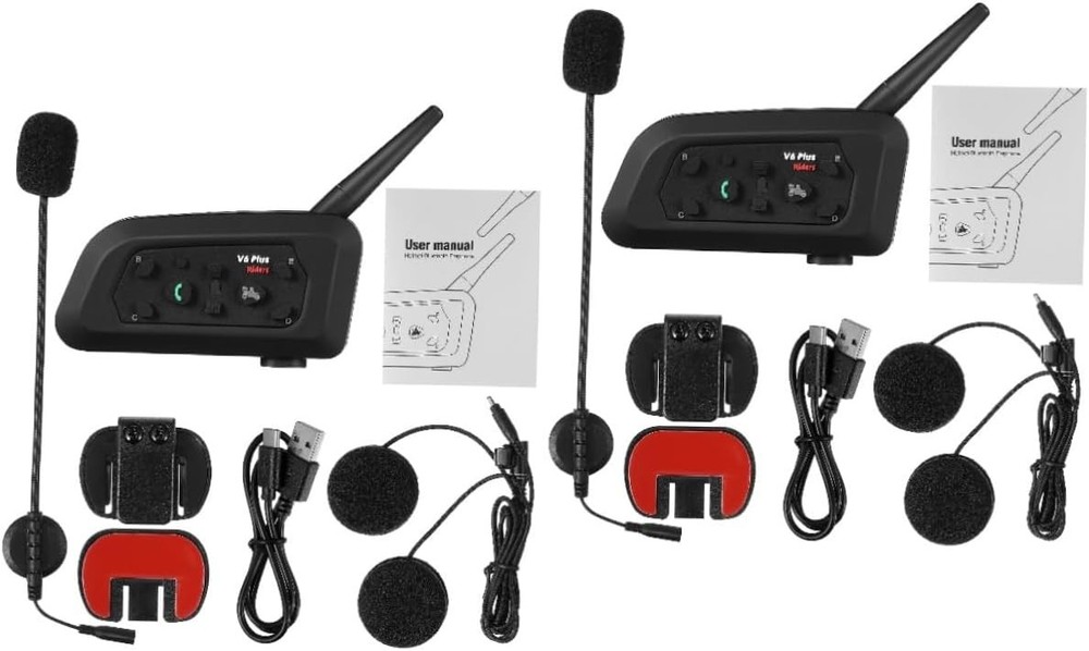 2 Pack V6 Motorcycle Helmet Bluetooth Intercom Headset 1200m 6 Riders FM