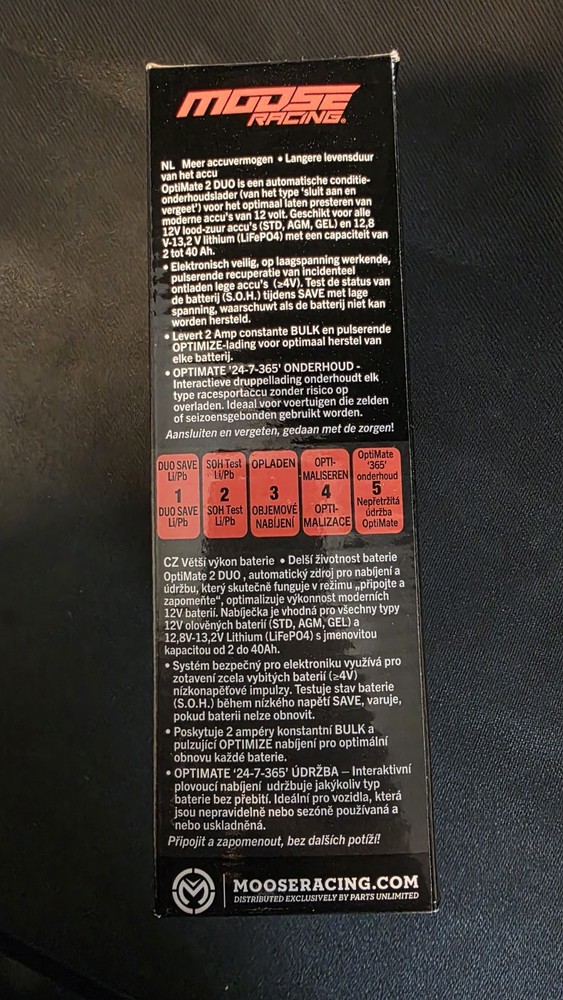 "NIB" Moose Racing Optimate 2 Duo Automatic Maintenance Charger
