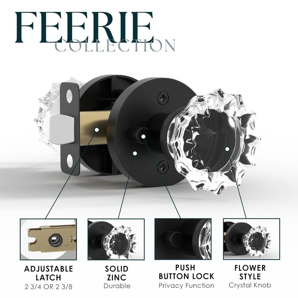 Mega Handles Feerie Crystal Door Knobs - 1 Pack Reversible Interior Privacy D...