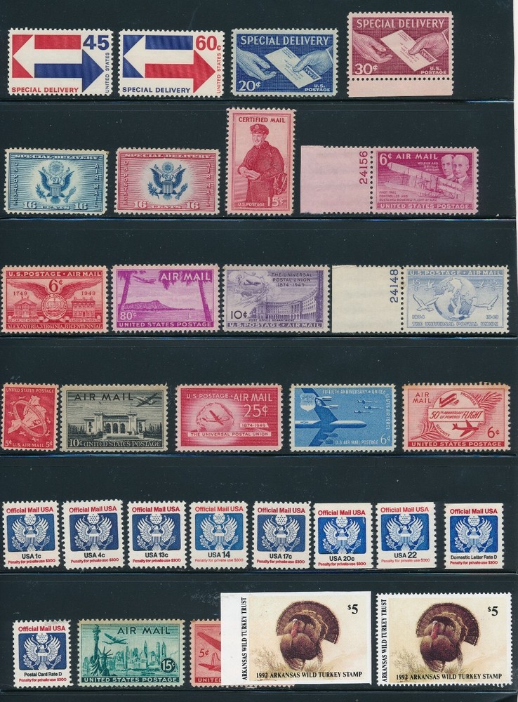 US 54 DIFF MINT BOB: 7 COMPL SETS +; AIRMAILS, SPEC DELY, CERT & MORE CV $145