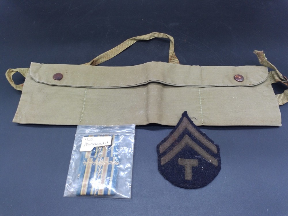 WW2 POW Sewing Kit, Technician 5th Grade Insignia Patch, Bandolier Pouch