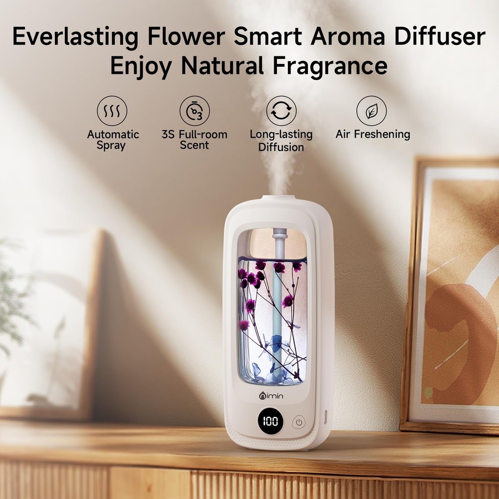 Small Waterless Oil Diffuser, Cordless Aromatherapy Diffusers with Real Flowe...
