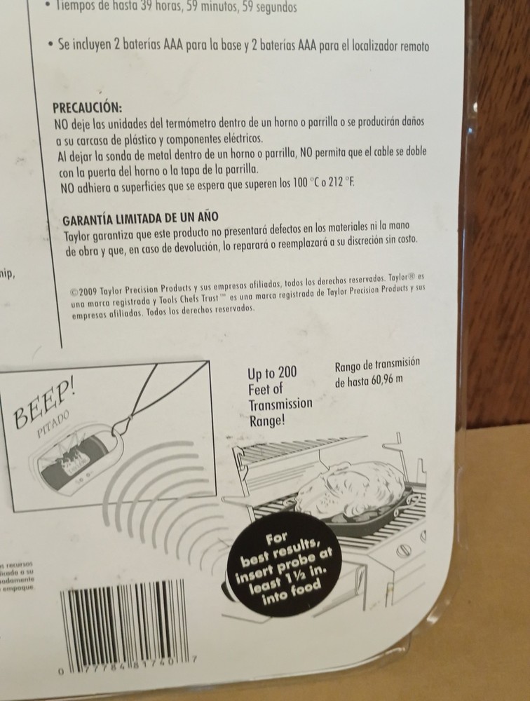 Taylor Weekend Warrior Wireless Grilling Thermometer with Remote Pager Timer New