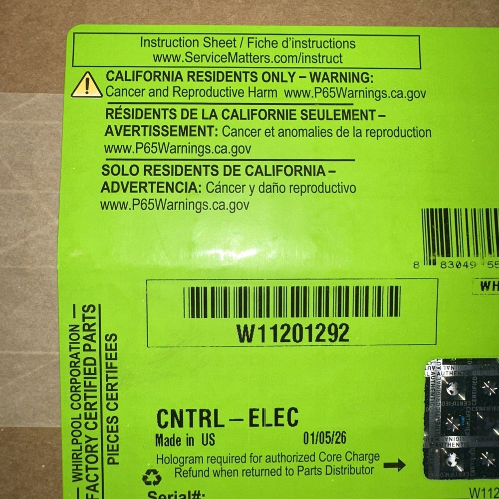 Whirlpool W11201292 CNTRL-ELEC