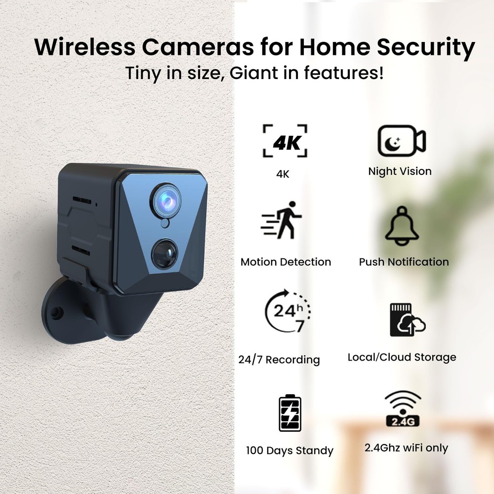 Funstorm 2025 Upgraded Security Camera, 4K HD Mini medium, black-WIFI Camera