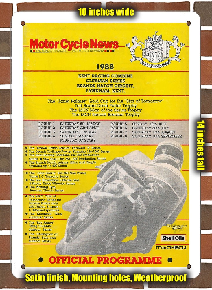 Metal Sign - 1988 Brands Hatch Circuit Racing Program - 10x14 inches