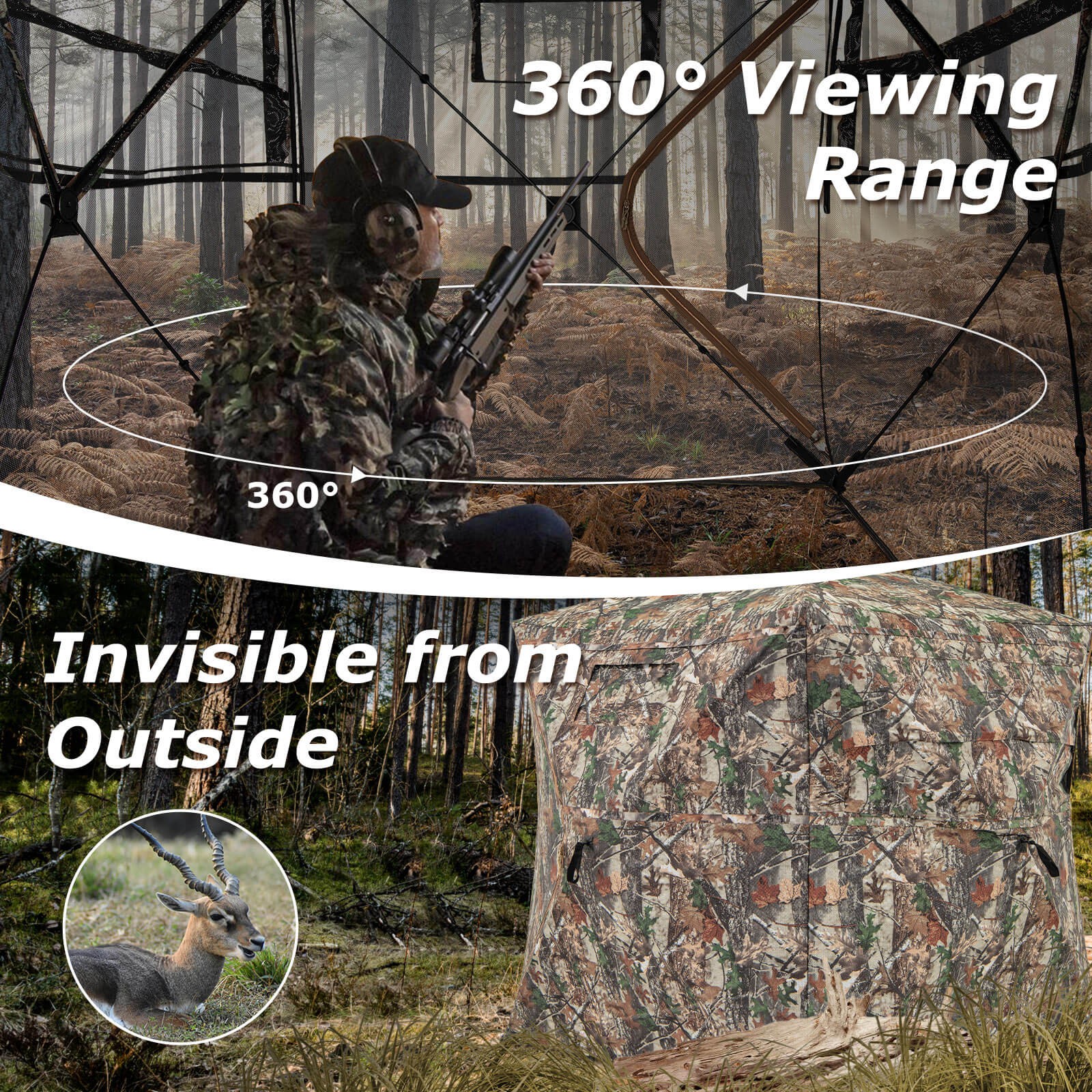 360° One-Way See-Through Hunting Blind with Full-Open Door Portable Carry Bag
