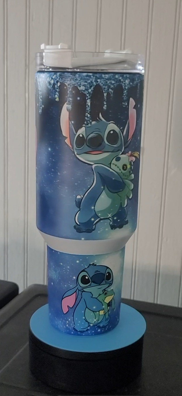 40oz Blue Glow In The Dark Cosmic Stitch Tumbler straw, lid