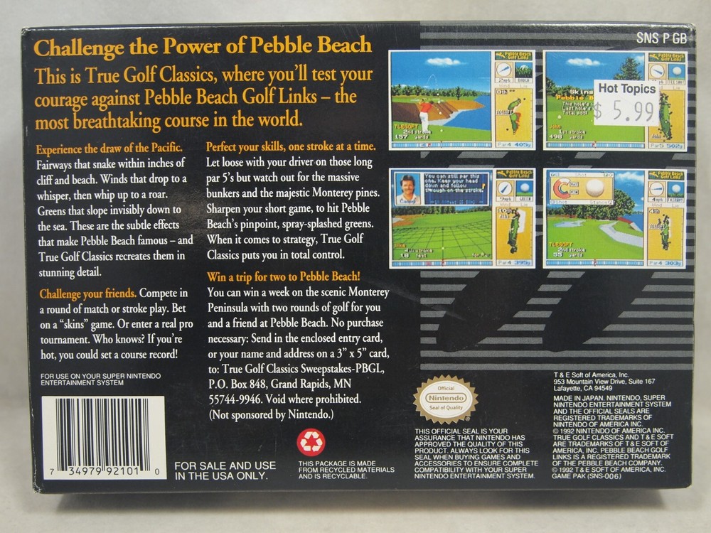 Pebble Beach Golf Links (Super Nintendo | SNES) Authentic BOX ONLY